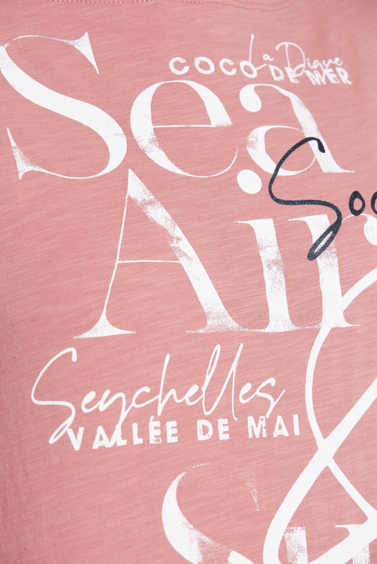 T-Shirt mit U-Boot-Ausschnitt und Artwork
