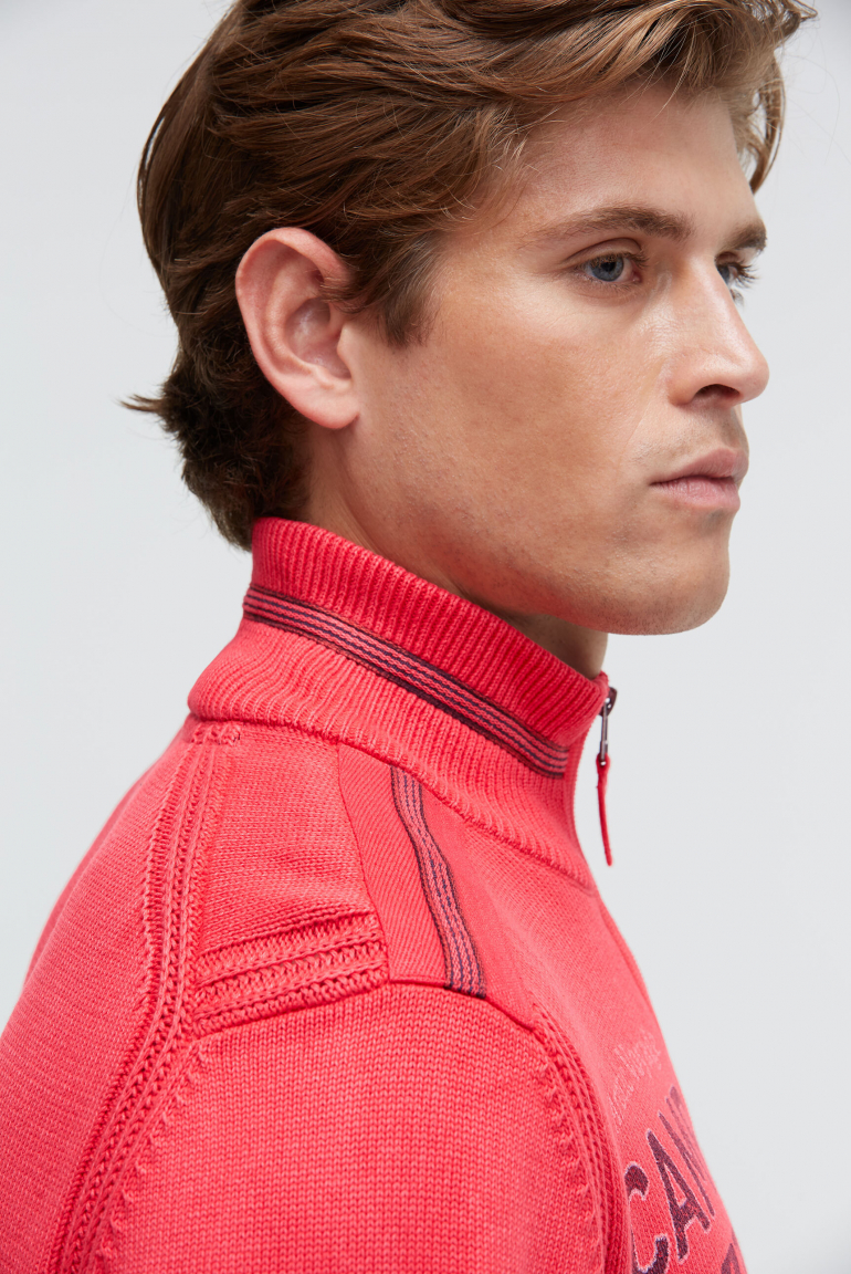 Troyer-Pullover mit Zipper, Tapes und Prints