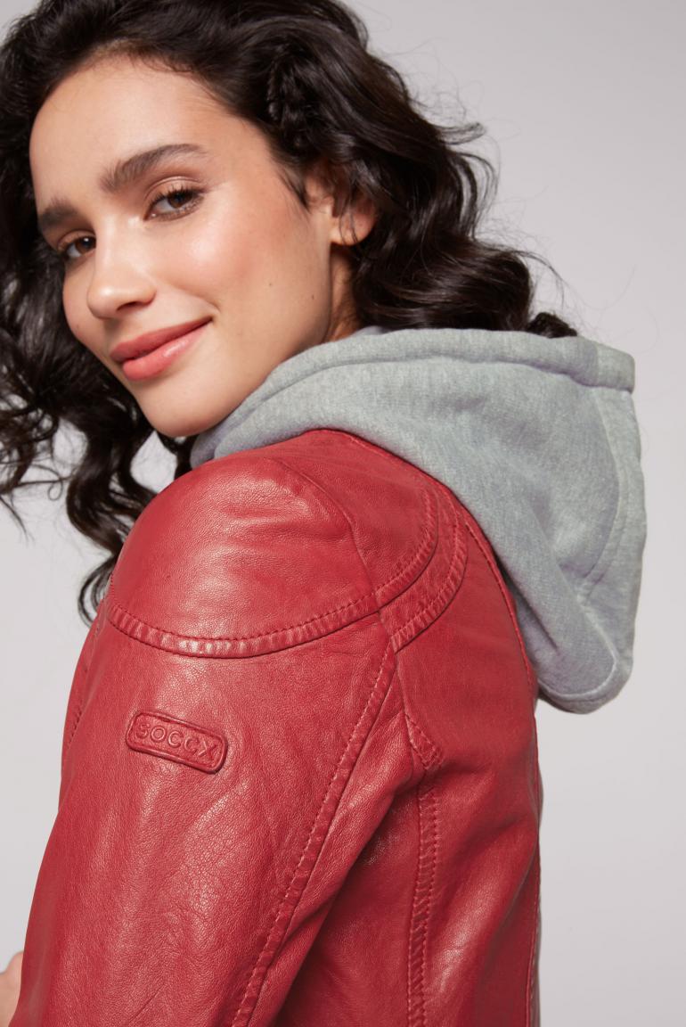 Lederjacke im Biker-Stil mit Kapuzeneinsatz red - CAMP DAVID & SOCCX