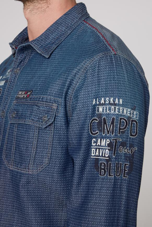 Jacquard-Hemd Indigo mit Artworks