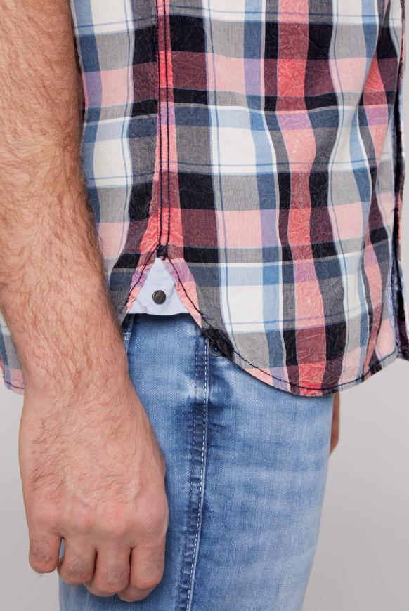 Karohemd mit Knitter-Look und Logo-Tapes