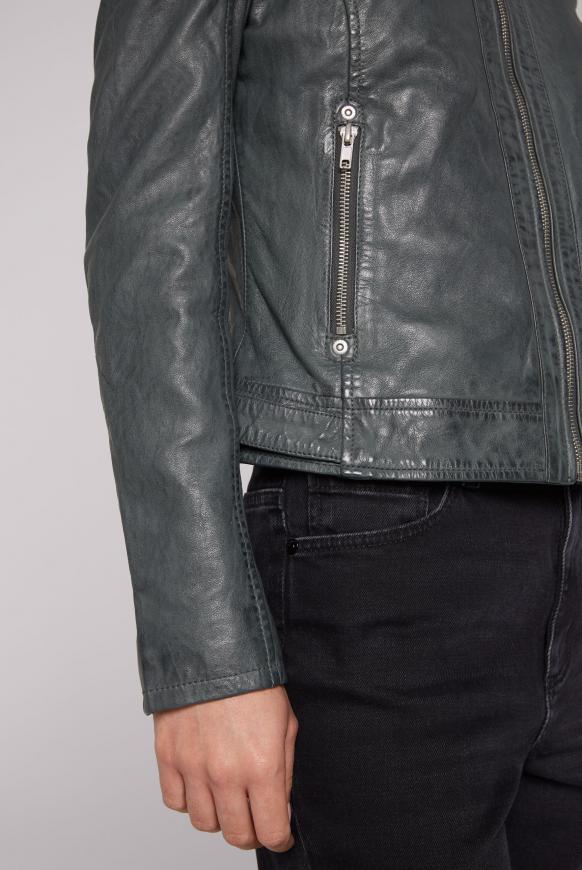 Lederjacke im Biker-Stil mit Kapuzeneinsatz