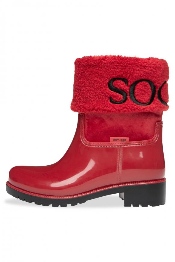 Regenstiefel mit Fake-Fur-Schaft und Logo