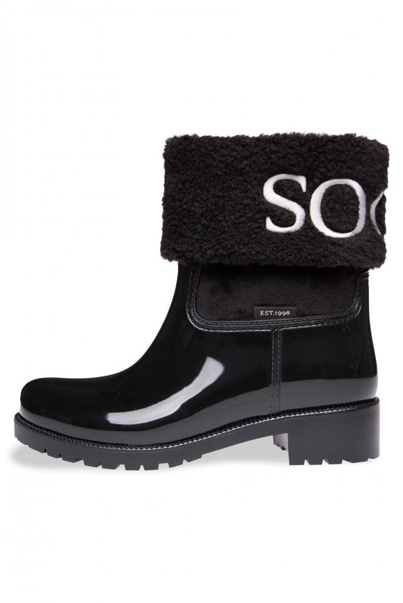 Regenstiefel mit Fake-Fur-Schaft und Logo