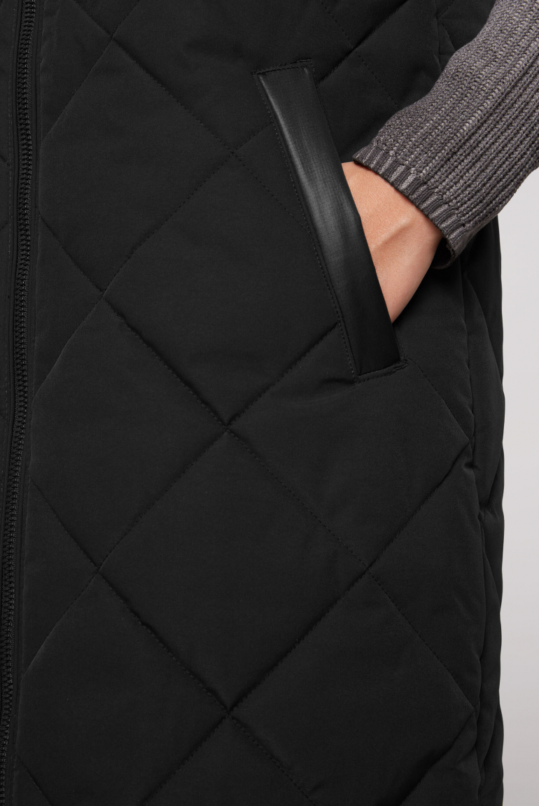 SOCCX Damen Steppweste Mit Kapuze - Modische Weste Mit Label Prints