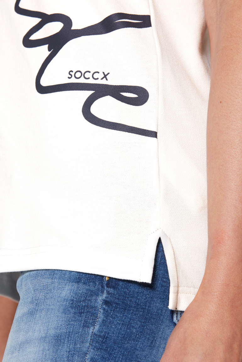 Pikee-Poloshirt mit Wording Print