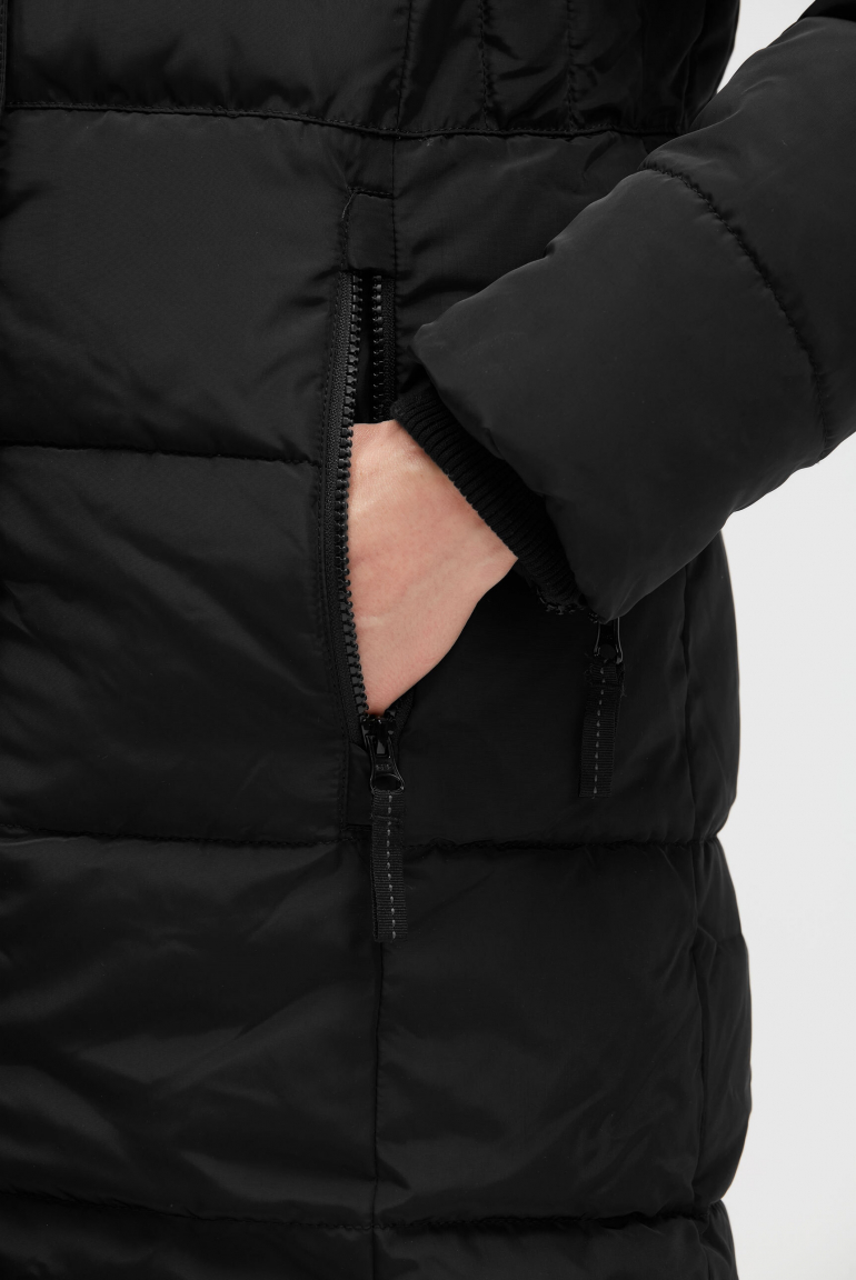 Steppparka mit abtrennbarer Kapuze und Kunstfell