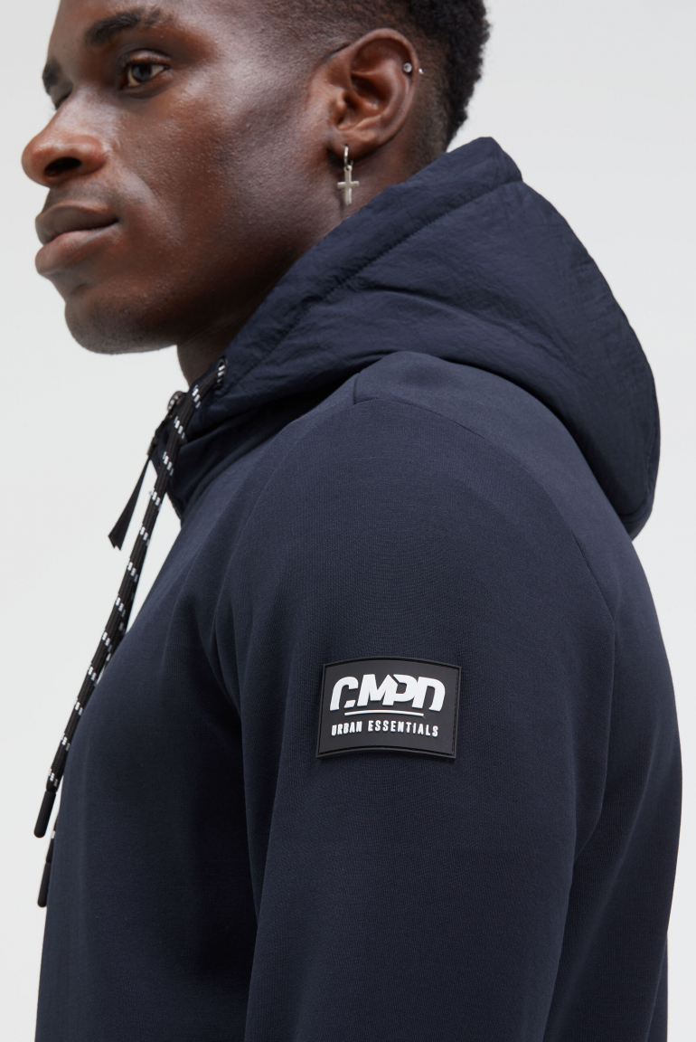 Sweatjacke aus Interlock mit Nylon-Kapuze