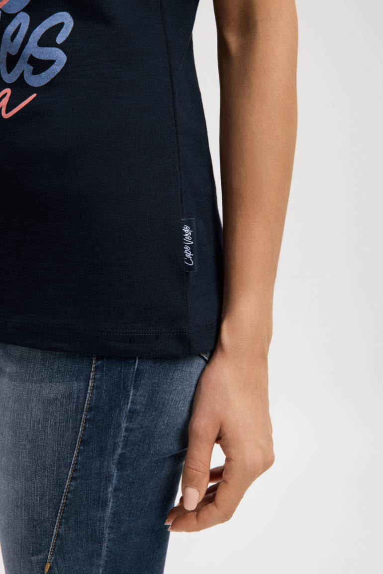 T-Shirt mit V-Ausschnitt und Print