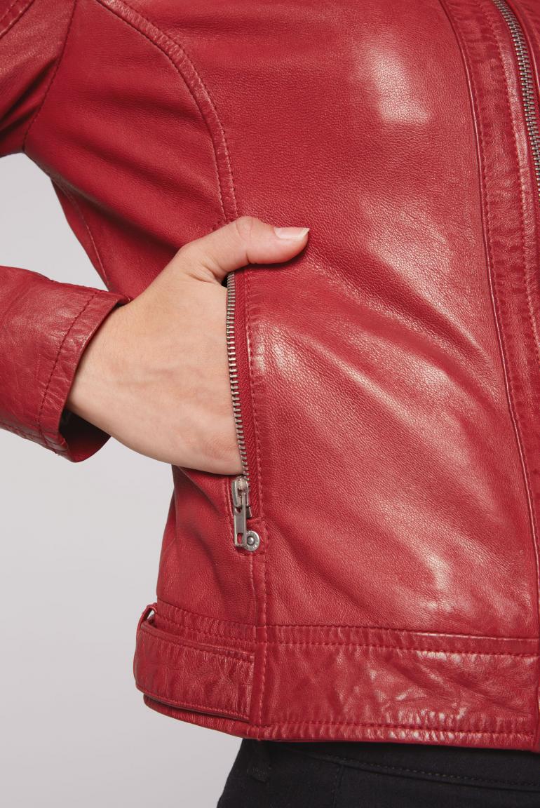 CAMP & Kapuzeneinsatz im DAVID Lederjacke SOCCX red Biker-Stil mit |