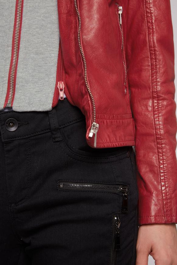 Lederjacke im Biker-Stil mit Kapuzeneinsatz