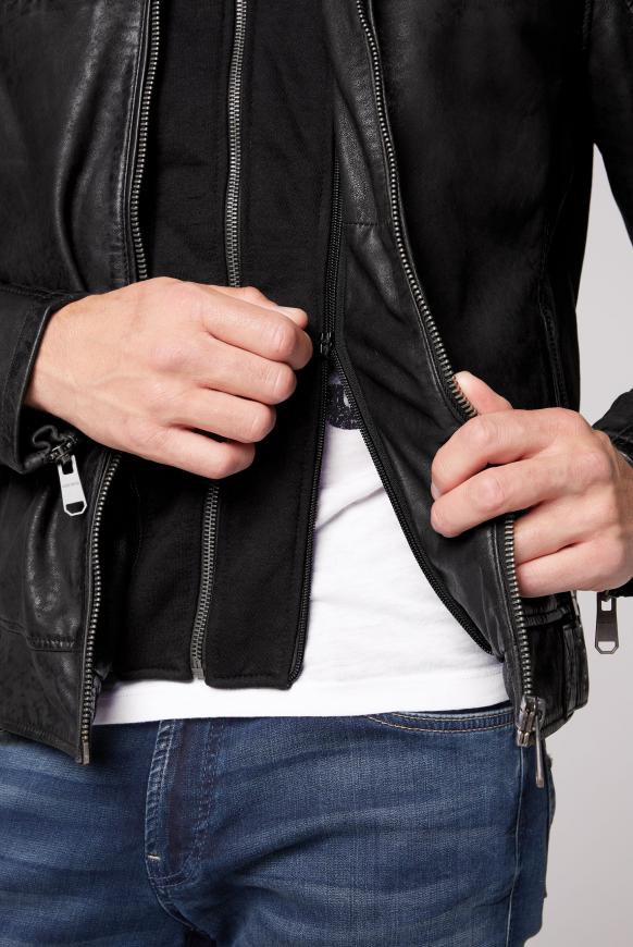 Bikerjacke aus Leder mit Kapuzeneinsatz