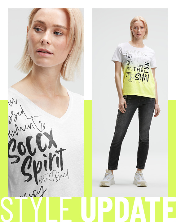 Look mit Dip Dye Shirt und schwarzer Jeans getragen vom Model