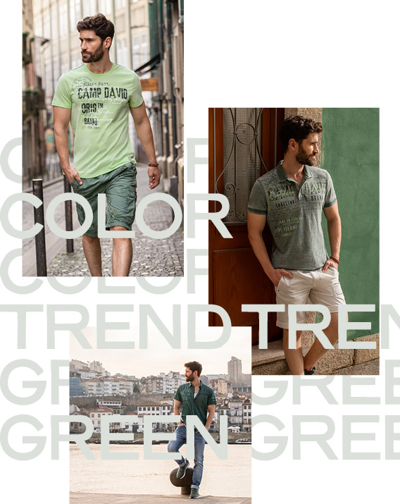 Bildcollage mit großer Schriftwiederholung Colortrend Green