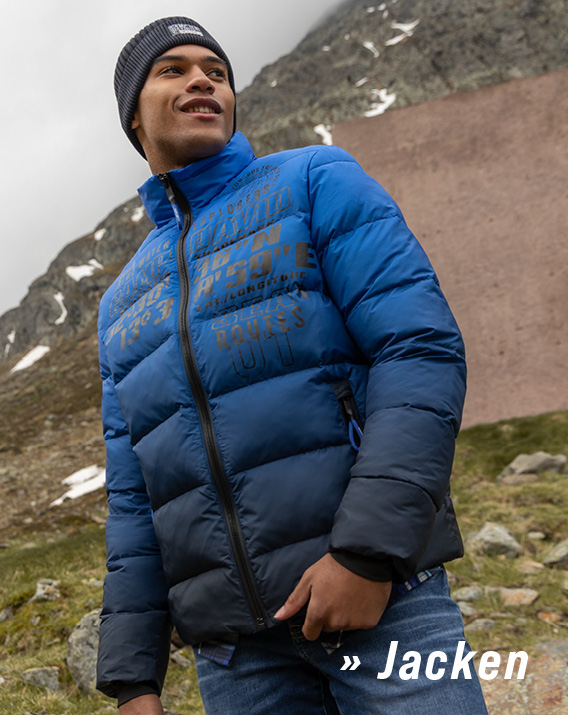 Model trägt Steppjacke und Mütze